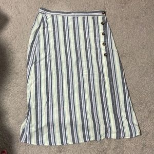 Stripped linen midi skirt